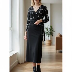 Vintage Nina Leonard Size Medium Wrap Blouse and Midi Skirt Set